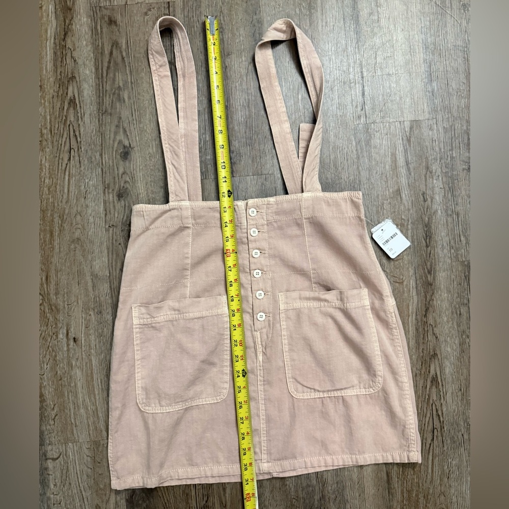 Free People • Suspender Skirt Mini Button Front Utility Beige NWT Size 10 - Picture 6 of 15